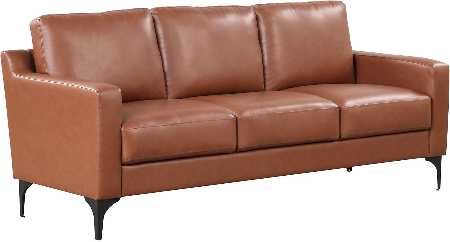 Serta Triton 78' Sofa, Transitional Modern, Dreamcoil Comfort, Metal Legs, Vegan Leather, Brown