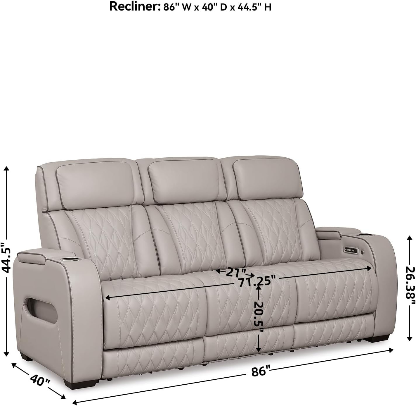 Signature Design by Ashley Boyington Contemporary Leather Match Power Reclining Sofa with USB Charging Ports, LED Lights and Adjustable Headrest, Light Gray