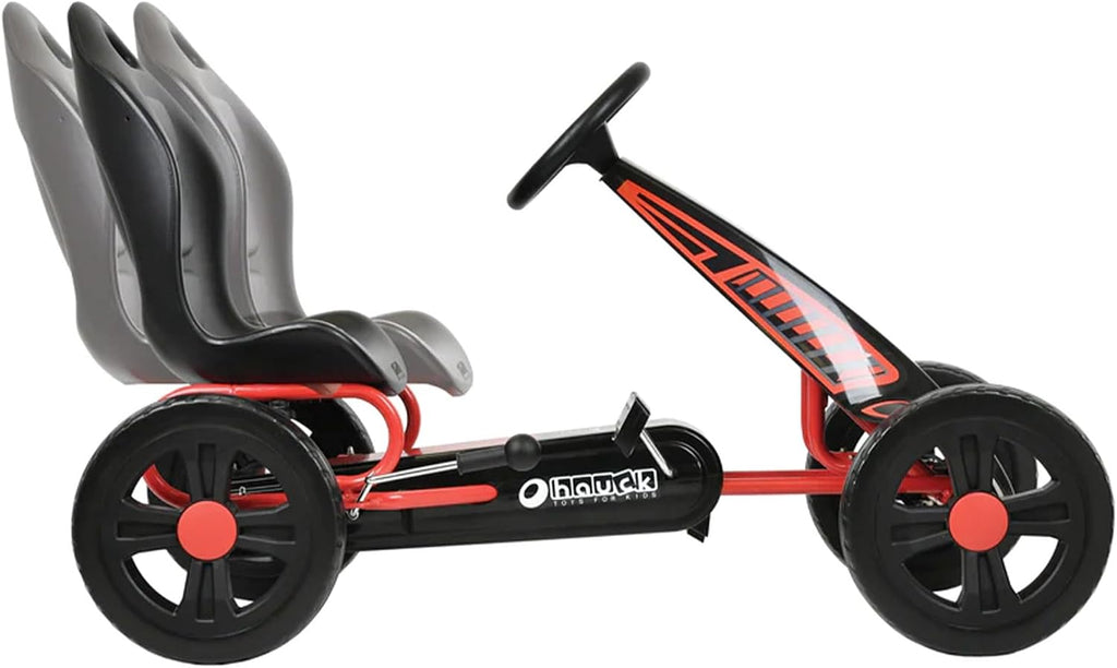 hauck Cyclone Pedal Go Kart with Adjustable Bucket Seat, 12 Inch EVA Foam Plastic Wheels, Handbrake for Rear Wheels - Ride On Toy for Kids 4-10 Years