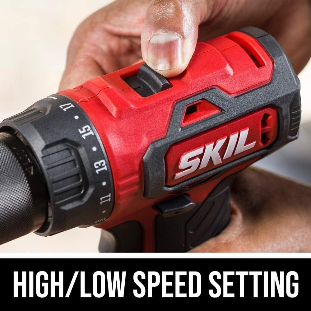 SKIL PWR CORE 20 Brushless 20V Drill Driver & Impact Driver Kit, Includes 2.0Ah Lithium Battery and PWR JUMP Charger - CB743701, Red