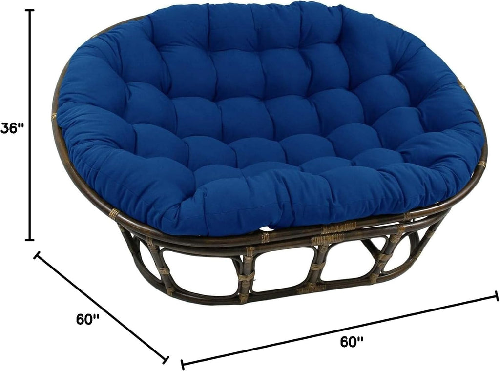 Maykoosh Rattan Double Papasan Chair with Twill Cushion - Bohemian Style Seating Royal Blue