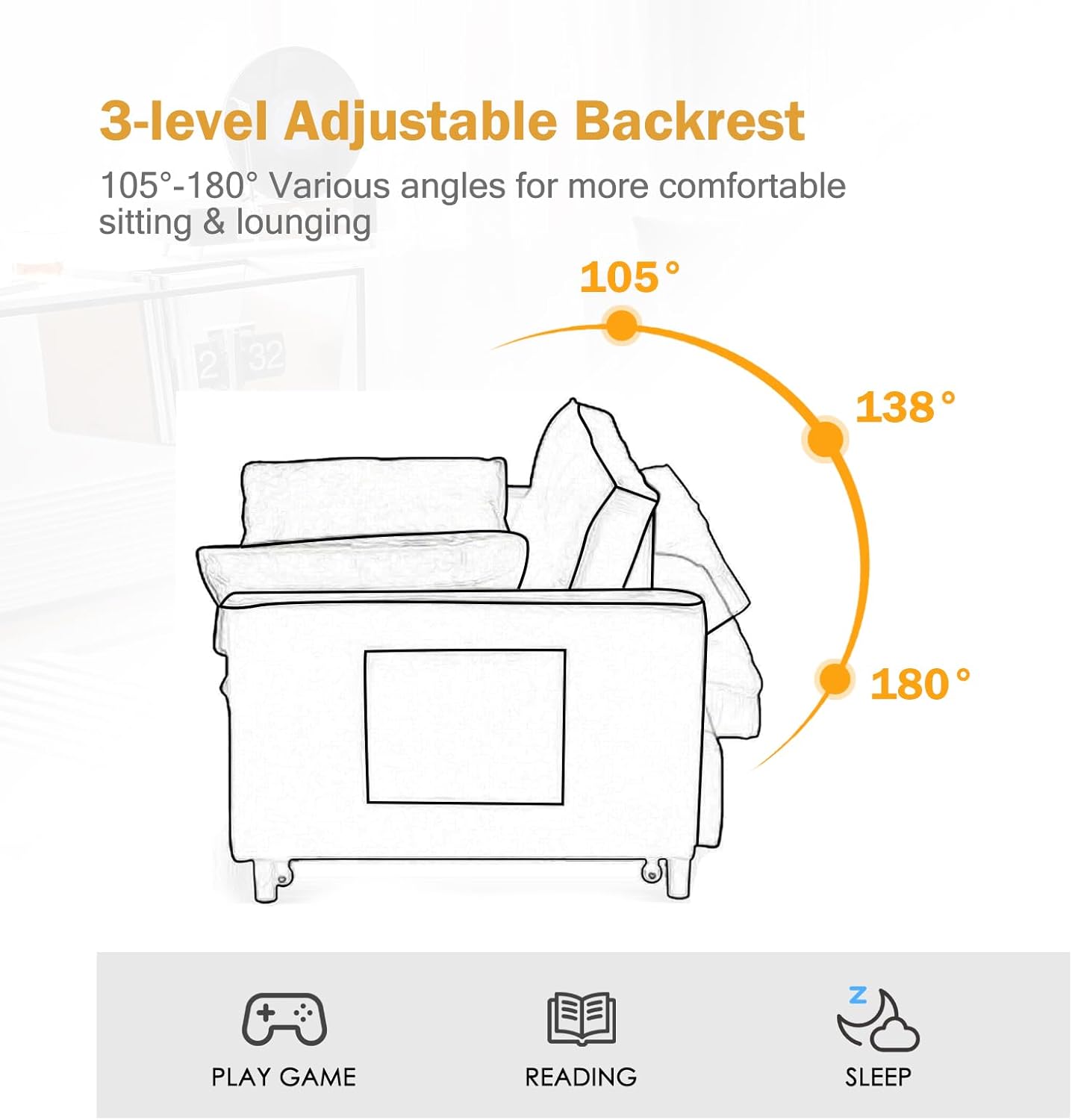 ECHINGLE Futon Sofa Bed, 3 in 1 Sleeper Sofa Couch Bed with Armrests, Storage Pockets and 2 Pillows, Adjustable Backrest, Sofa Bed Couch for Living Room, Bedroom, Office,Reading Room(Grey)