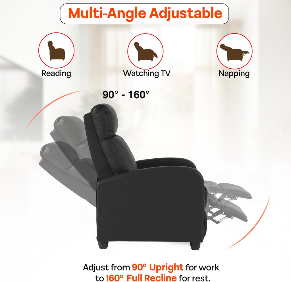 FDW Recliner Sofa Massage Chair Home Theater Seating with Lumbar Support and Padded Backrest for Living Room and Bedroom (Leather, Black)