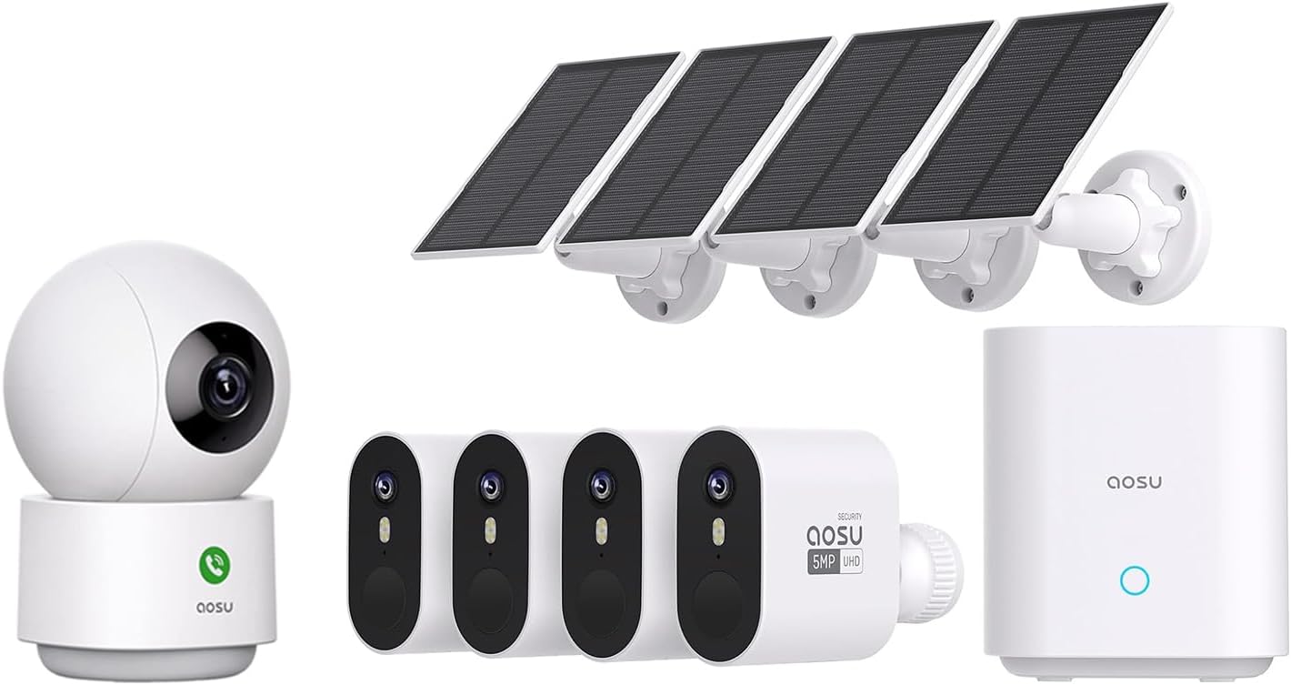 aosu 5MP SolarCam Max System 4-Cam-Kit + 4MP Indoor Camera (Indoor Camera Doesn't Connect to aosuBase)