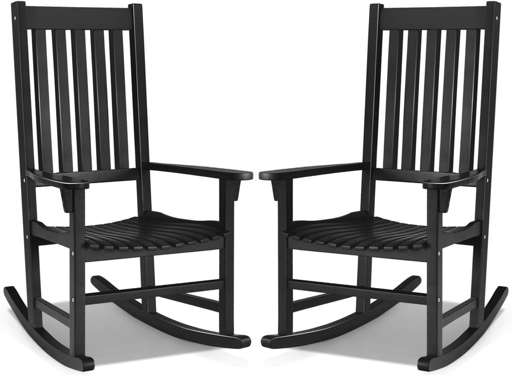 Giantex Rocking Chair Acacia Wood Frame Outdoor& Indoor for Garden, Lawn, Balcony, Backyard and Patio Porch Rocker (2, Black)