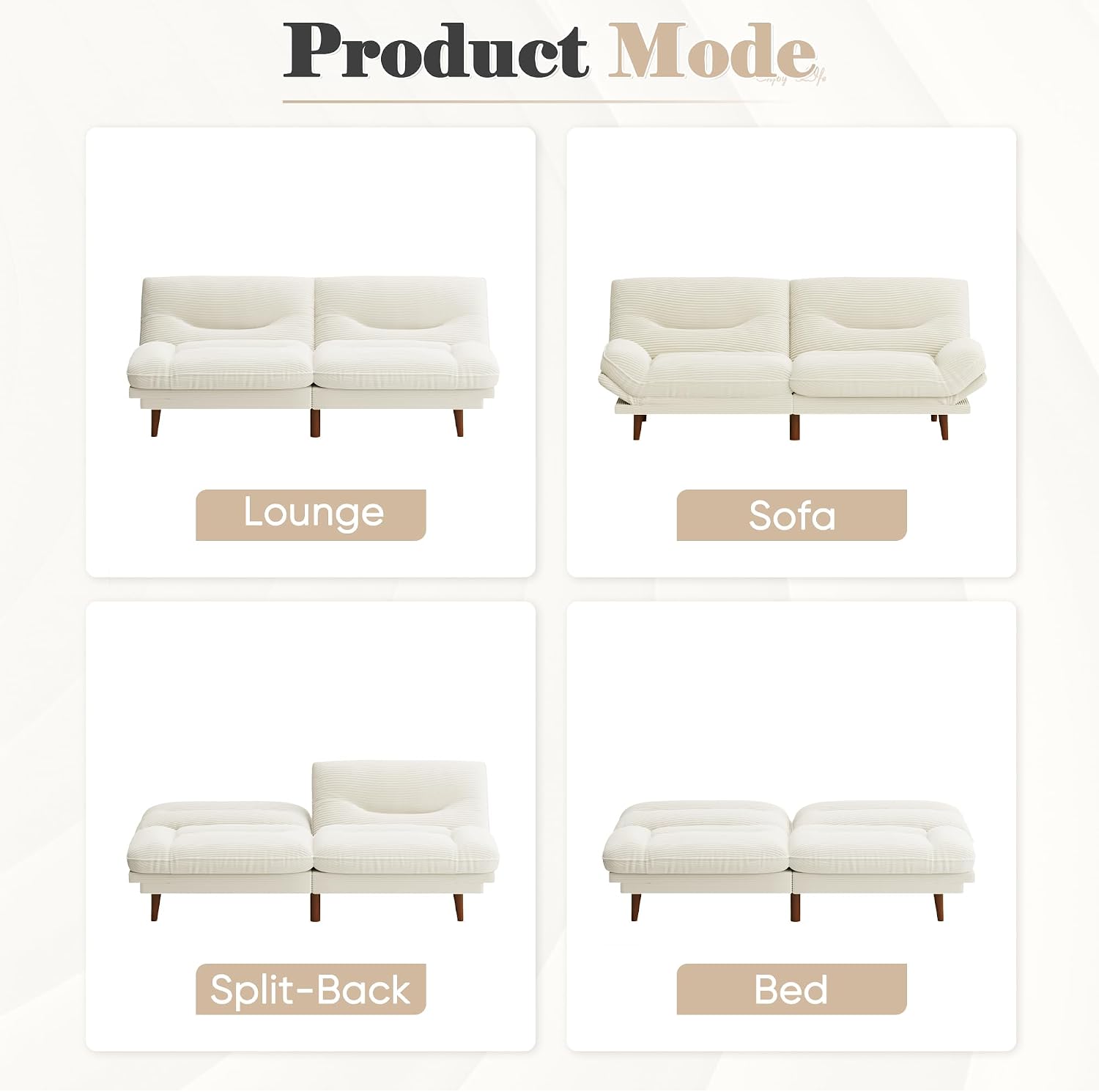 Homall Futon Sofa Bed, Modern Loveseat Futon Couch with Adjustable Backrest and Armrests, Sleeper Sofa Bed with Wood Frame for Living Room, Office, Apartment (Corduroy, White)