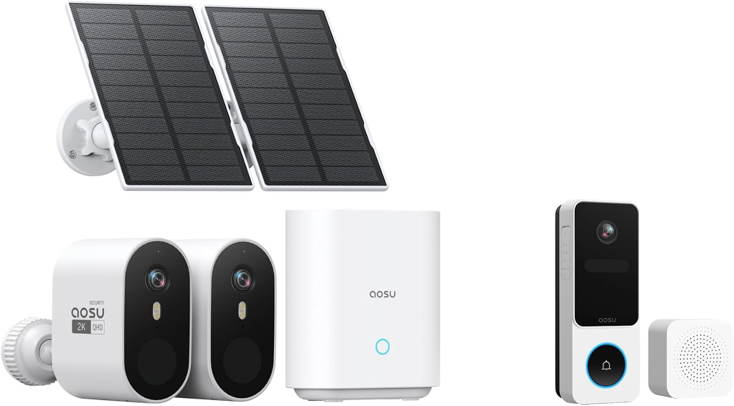 AOSU SolarCam Pro System 2-Kit + 2K New Doorbell Camera (3:4 Aspect Ratio) - No Monthly Fee
