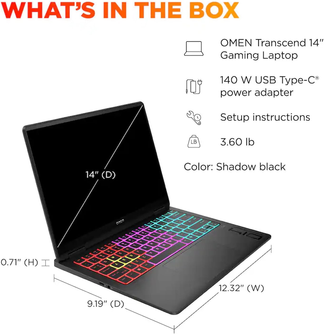HP OMEN Transcend 14 AI Gaming Laptop 14.0' 2.8K (Intel Ultra 9-285H, GeForce RTX 5070 8GB, 32GB LPDDR5X, 1TB PCIe SSD, Win 11 Pro) w/DKZ USB Port Expander