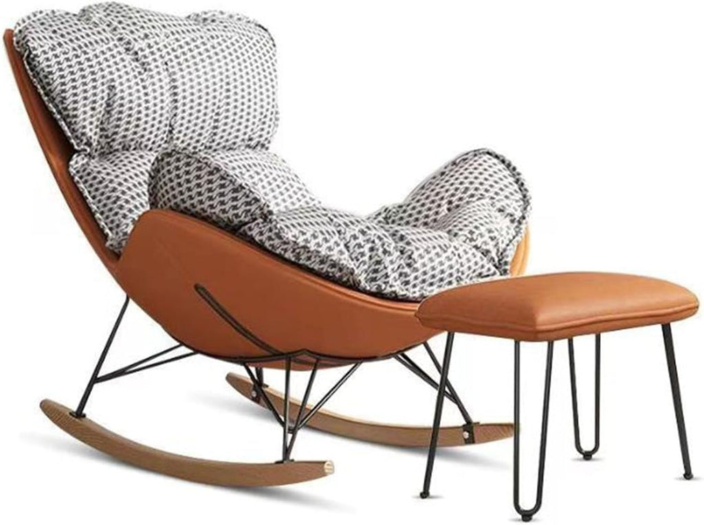 Rocking Boho Papasan Rocking Chair for Nursery Accent Chairs,High Back Tufted Design Rocking Chair,Upholstered Leather Padded Seat Glider Recliner,Solid Wood Base for Living Room/Bedroom Rocker Chair