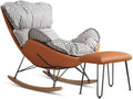 Rocking Boho Papasan Rocking Chair for Nursery Accent Chairs,High Back Tufted Design Rocking Chair,Upholstered Leather Padded Seat Glider Recliner,Solid Wood Base for Living Room/Bedroom Rocker Chair