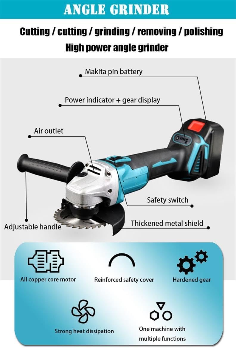Brushless Lithium Tools 4-piece Set Of Electric Hammer Angle Grinder Wrench Impact Drill Multifunction Electric Set