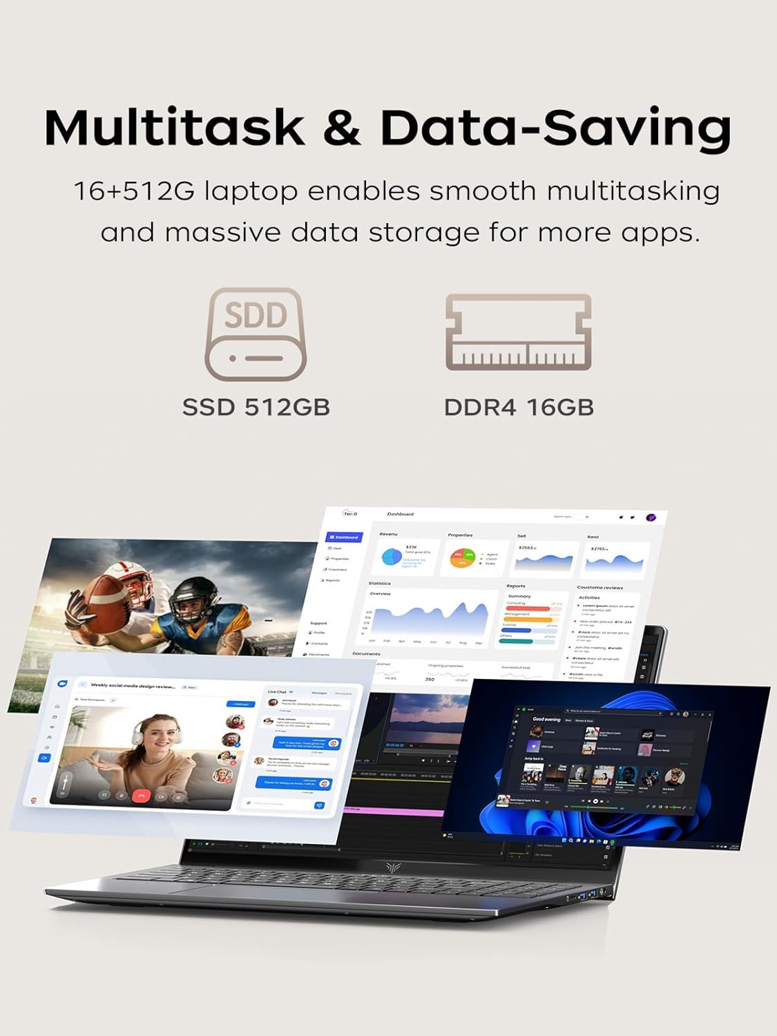 MALLRACE Gaming Laptop,Laptop with AMD Ryzen 7000 Series Processor (Up to 4.3GHz), AMD Radeon Graphics, 16GB DDR4 512GB NVMe SSD, Wi-Fi 6, Type-C, 15.6 inch Windows 11 Laptops Computer for Work