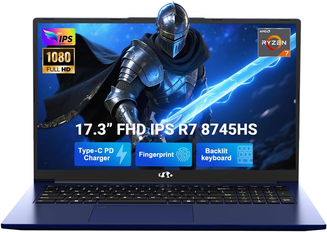 NIMO 17.3' Light-Gaming-Laptop, 8 Cores AMD Ryzen 7 8745HS 16GB DDR5 RAM 512GB SSD (Beat R9 6900HX, up to 4.9GHz) Radeon 780M GPU IPS FHD Computer with 100W Type-C Fingerprint, Backlit Keyboard