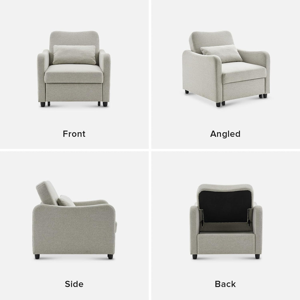 mopio Sophie 4-in-1 Convertible Sleeper Chair Bed, Accent Chair, Chaise Lounge, Comfy Reading Armchair, Pull Out Sofa Bed with Adjustable Backrest for Living Room, Bedroom (Light Gray Fabric)