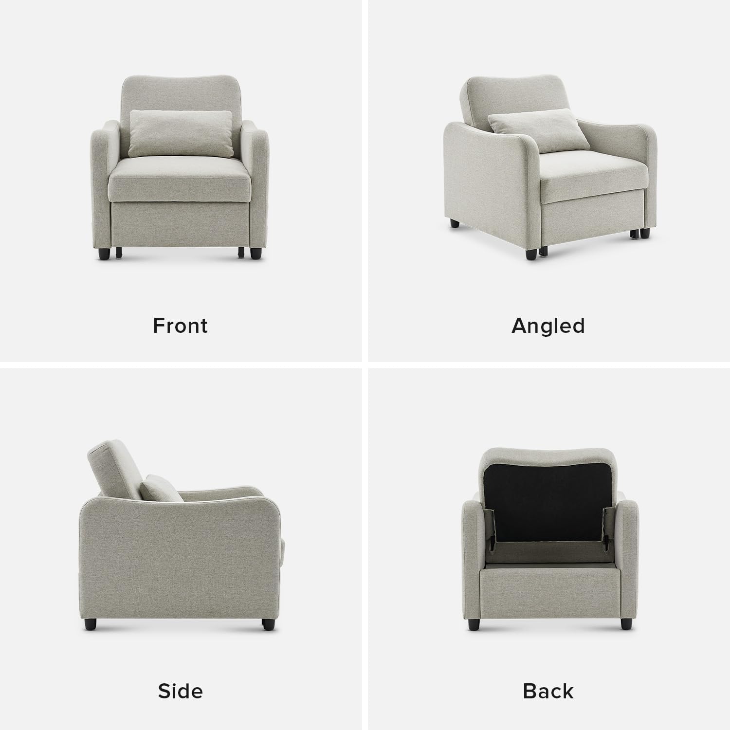 mopio Sophie 4-in-1 Convertible Sleeper Chair Bed, Accent Chair, Chaise Lounge, Comfy Reading Armchair, Pull Out Sofa Bed with Adjustable Backrest for Living Room, Bedroom (Light Gray Fabric)