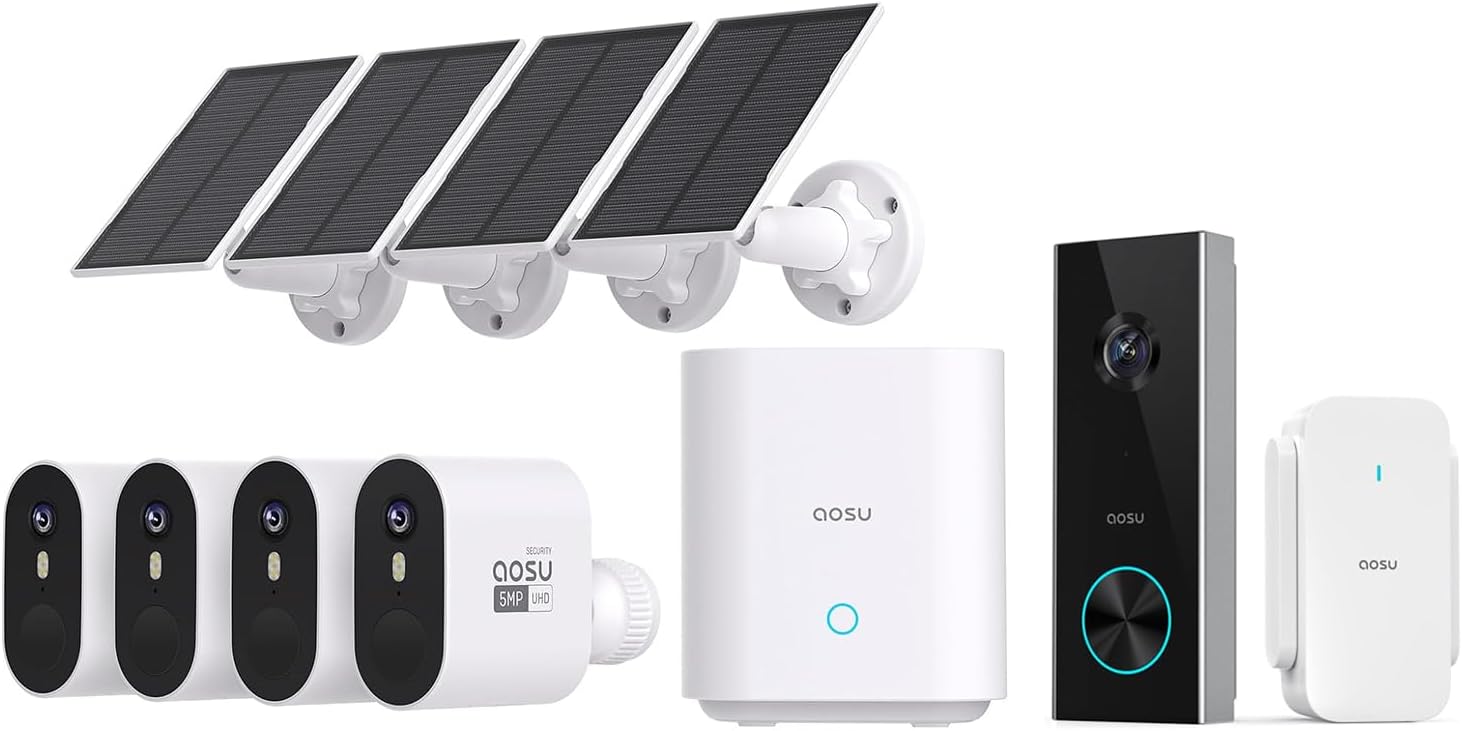 aosu 5MP SolarCam Max System 4-Cam-Kit + 2K Doorbell Camera