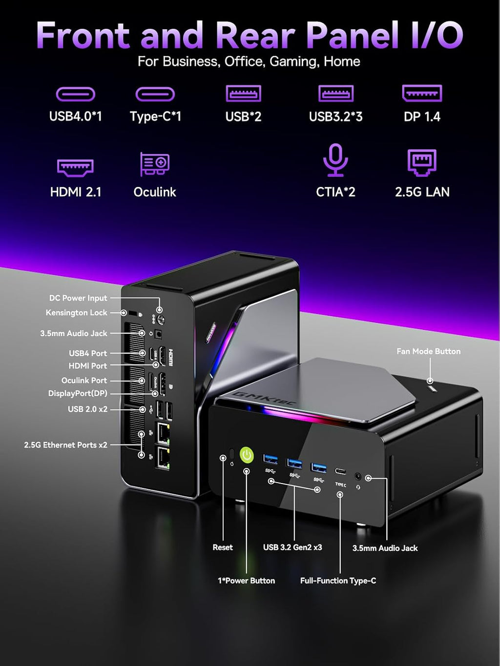 GMKtec K15 AI Mini PC Oculink with Intel Core Ultra 5 125U Processor, Barebones Without RAM/SSD/OS, Desktop Computer AI Boost, 3X M.2 2280 Storage Expansion, Dual NIC 2.5GbE, HDMI 2.1, USB4