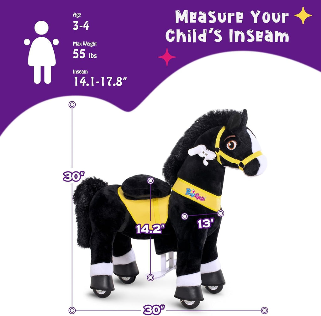PonyCycle Kids Ride on Toys Horses for Toddlers 3-4 Ride on Horse Walking Horse Size 3 No Battery Required Pony Cycle Plush Animal Giddy up Spirit Riding Toys Black E338