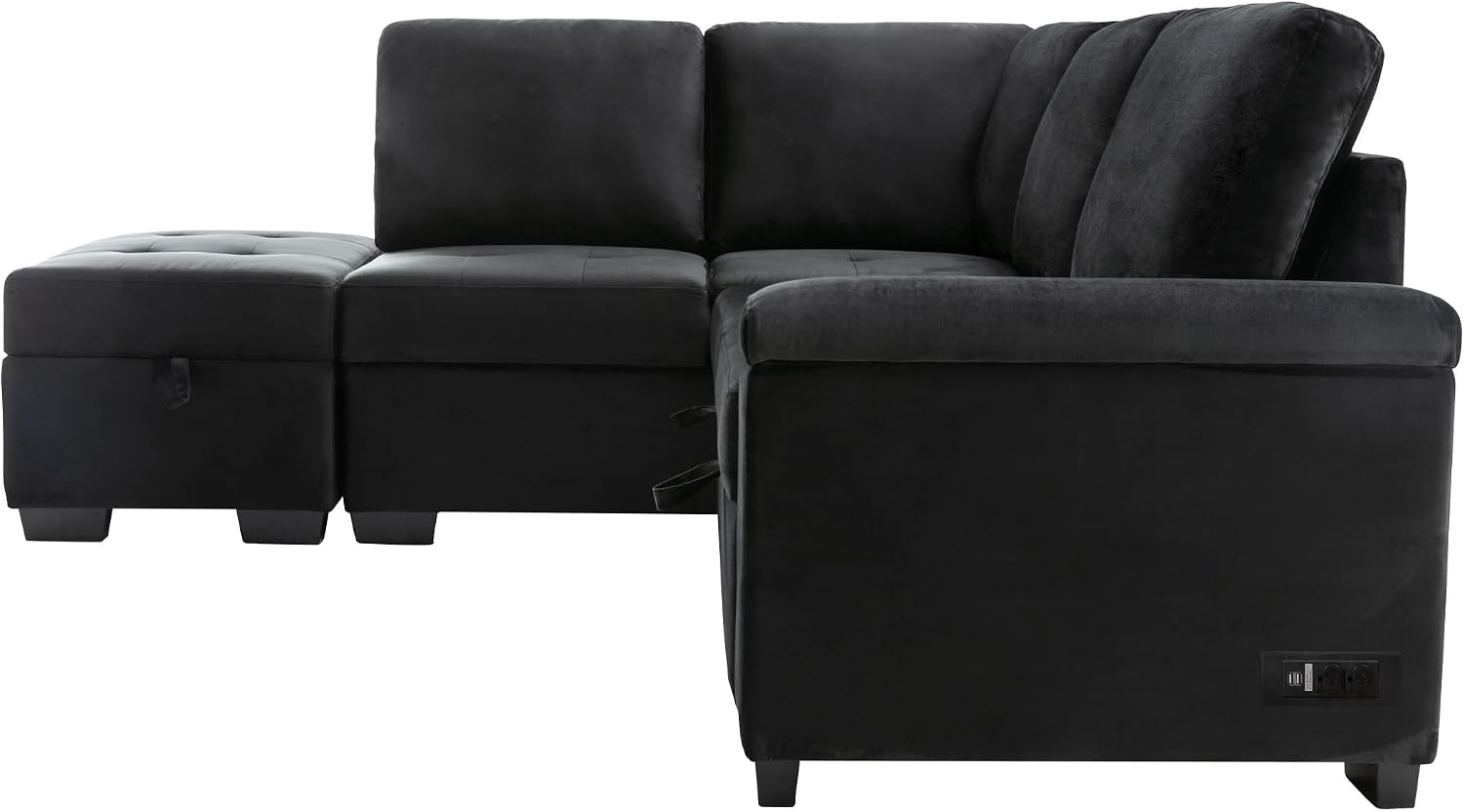 LUMISOL 87.4' Convertible Sleeper Sofa Bed with Storage Ottoman, L-Shaped Sectional Sofa with Storage Arm & Charging Stations, Pull Out Sofa Couch with Chaise for Living Room, Black