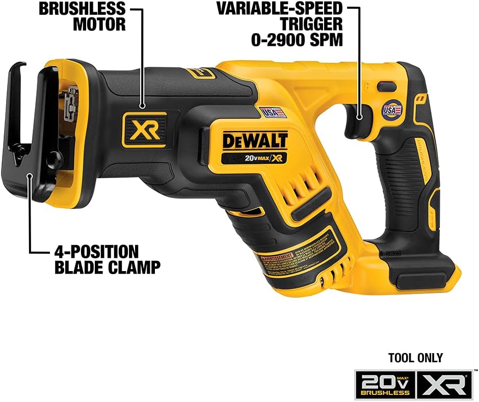 DEWALT 20V MAX* Cordless Drill Combo Kit, 4-Tool (DCK444C2) with DEWALT 20V MAX* XR Reciprocating Saw, Compact, Tool Only (DCS367B)