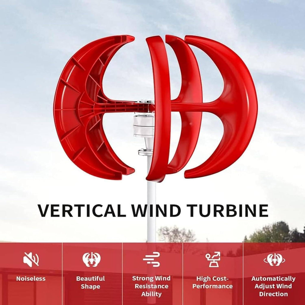 400W 600W 800W 1000W 1200W 12V 24V Red Vertical Axis High Efficiency Wind Turbine Generator Could Be Hybrid System with Solar Panels for Home Use,12V-600W