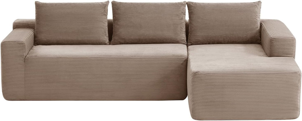 96 Inch Cloud Sectional Couch,Modern Modular Sectional Sofa with Deep Seat,Corduroy Boneless Couches with L-Shape Chaise for Living Room Bedroom,No Assembly Required (Camel, Right Facing Chaise)