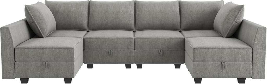 HONBAY Modular Sectional Sofa U Shaped Sectional Modular Sofa with Storage Convertible Sectional Couch for Living Room, Grey