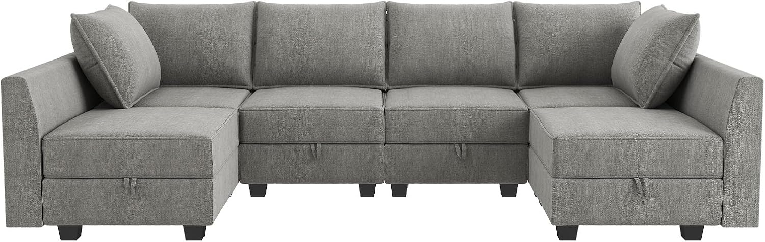 HONBAY Modular Sectional Sofa U Shaped Sectional Modular Sofa with Storage Convertible Sectional Couch for Living Room, Grey