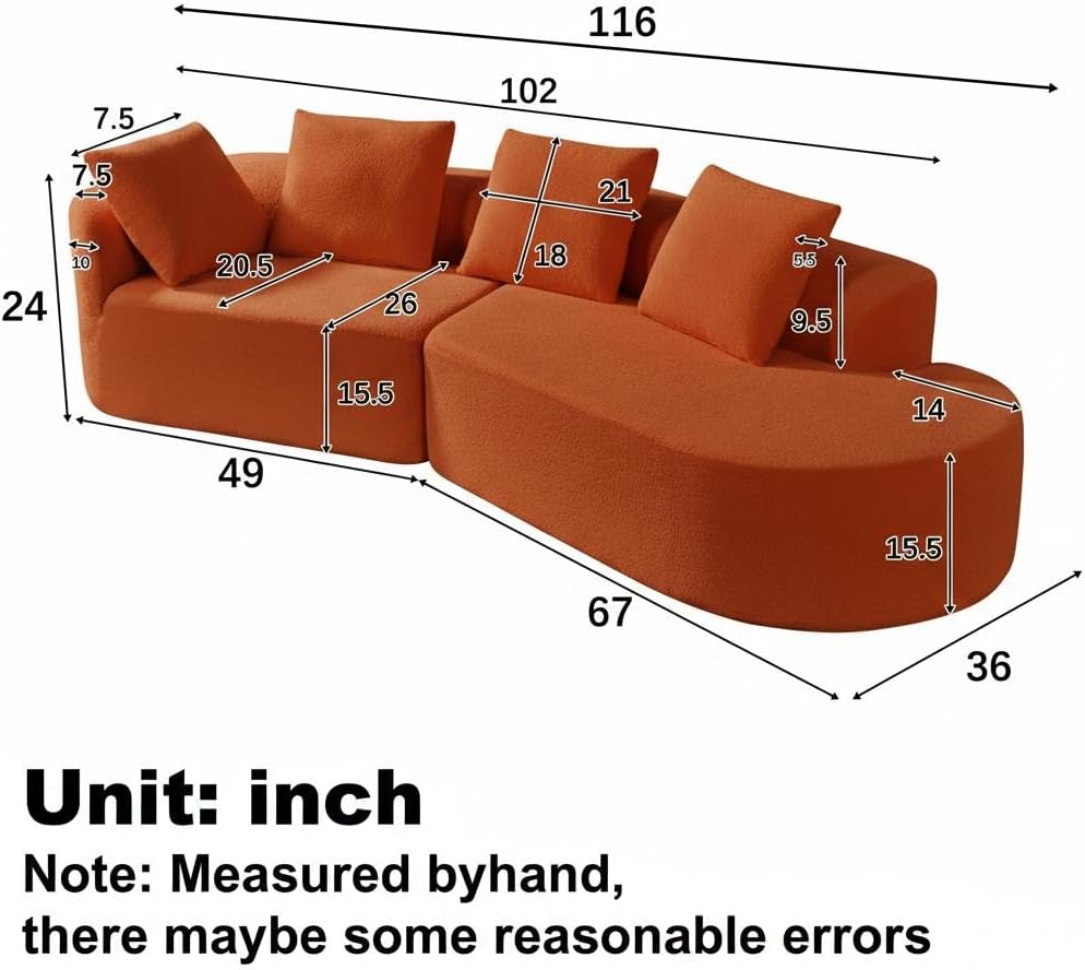 Christopher Knight Home Randa Upholstered Modern Sofa Couch, Boneless Cloud Sofa, Fully Assembled Long Sofa Chaise Lounge, Large Upholstered Couch, Orange