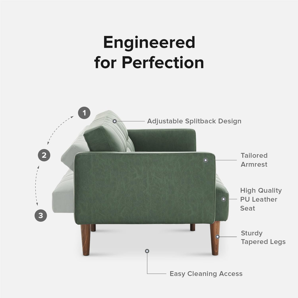 mopio 76.4' Futon Sofa Bed, Couch, Loveseat, Sleeper Sofa, Mid Century Modern Futon Couch, Sofa Cama, Couches for Living Room (Aaron PU, Sage Green)