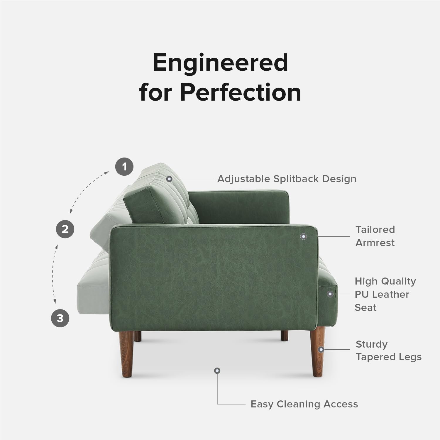 mopio 76.4' Futon Sofa Bed, Couch, Loveseat, Sleeper Sofa, Mid Century Modern Futon Couch, Sofa Cama, Couches for Living Room (Aaron PU, Sage Green)