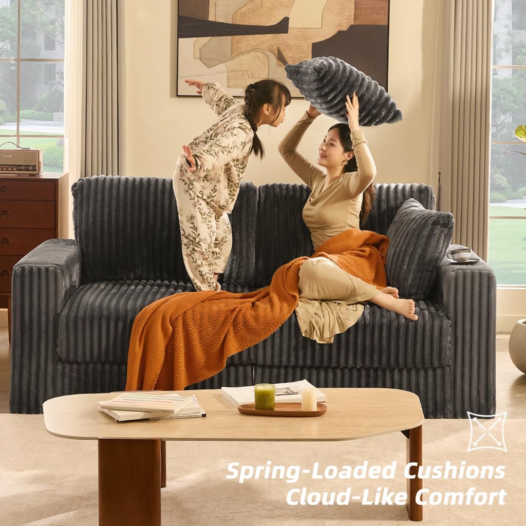 Cloud Couch Queen Sofa 80' 2-Seater Sofa(Not Boneless), Set of Modern Corduroy Loveseat with Deep Seats, High Backrest & Pocket Spring Cushions, Comfy Upholstered Couch for Living Room, Grey