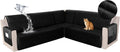 HDCAXKJ Waterproof Corner Sectional Couch Cover Velvet L Shape Sofa Covers for Pets Dogs Soft Heavy Duty U Shaped Sofa Slipcovers Sets for Sectional Non Slip Furniture Protector (Black, X-Large)