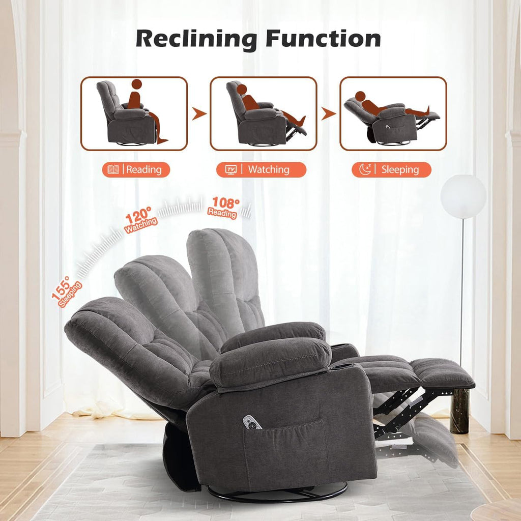 MAHOMICO Recliner Chair with Cup Holders for Living Room Single Seat Manual Oversized Recliner with Ergonomic, Side Pocket for Adult