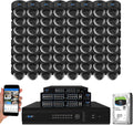 GW Security 64 Channel 12MP NVR UltraHD 4K Face/Human/Vehicle AI Detection Commercial Security Camera System with 64 x 8MP Waterproof Microphone 135° Wide Angle Outdoor Indoor PoE Dome Cameras (Black)