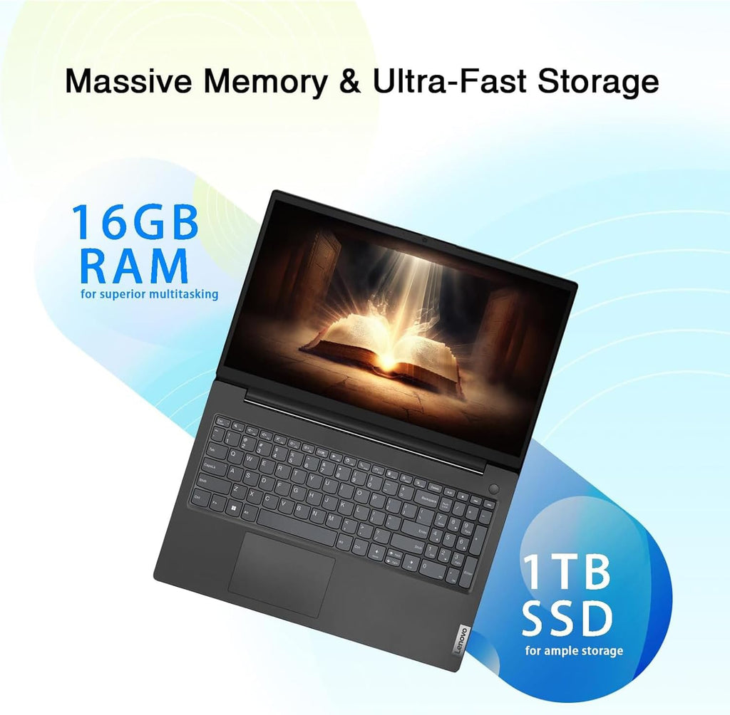 Lenovo V15 Laptop | 16GB RAM | 1TB SSD | Intel 4-core Processor | 15.6' FHD (1920 x 1080) | Ethernet RJ-45 | Military Durability | Long Battery Life | Lightweight Portable Design | Windows 11 Pro