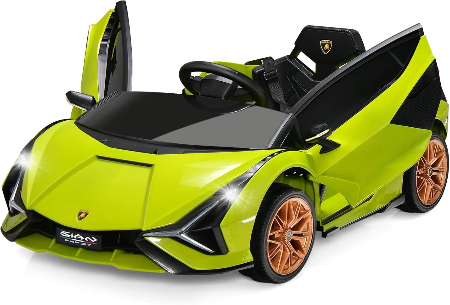INFANS 12V Licensed Lamborghini Sian Kids Ride On Car with Parent Remote Control, Spring Suspension, MP3 Player, Electric Toy Roadster Carbon Fiber Textured for Toddler (Green)