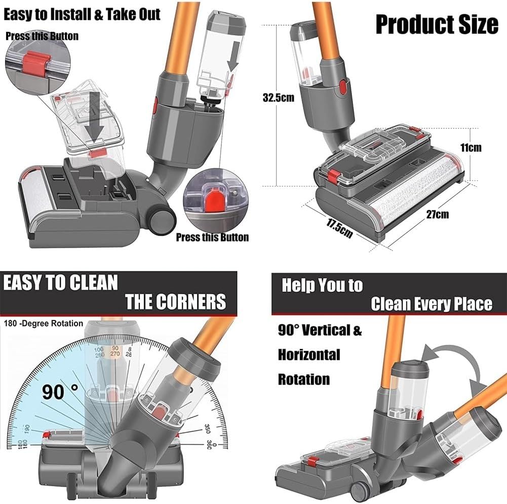Vacuum Cleaner Broom Head Wet and Dry Accessories, Compatible for Dyson, V15 V11 V10 V8 V7 Cleaning Brush, Cleaning Tank, Wastewater Tank