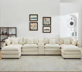 HYJT-H&K 148' U Shaped Cloud Couch Modular Beige Sectional Couches for Living Room, Comfy Fluffy Chenille Oversized Cloud Sectional Couch Large 6 Seat Sectionals Sofa Set Central Console USB Port