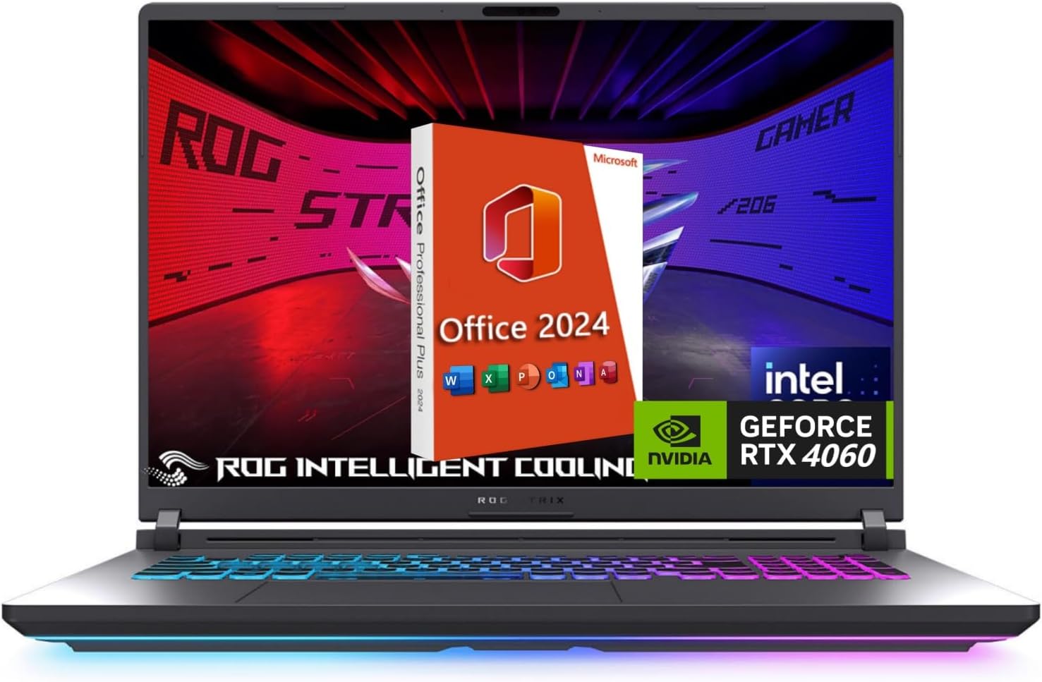 ASUS ROG Strix G16 Gaming Laptop, NVIDIA RTX 4060, Intel i9-14900HX, 16' ROG Nebula 16:10 QHD 240Hz, WiFi 6E, BT 5.3, 32 GB DDR5, 1 TB Gen4 SSD, Windows 11 Pro, Office Pro Lifetime, Gaming Mouse