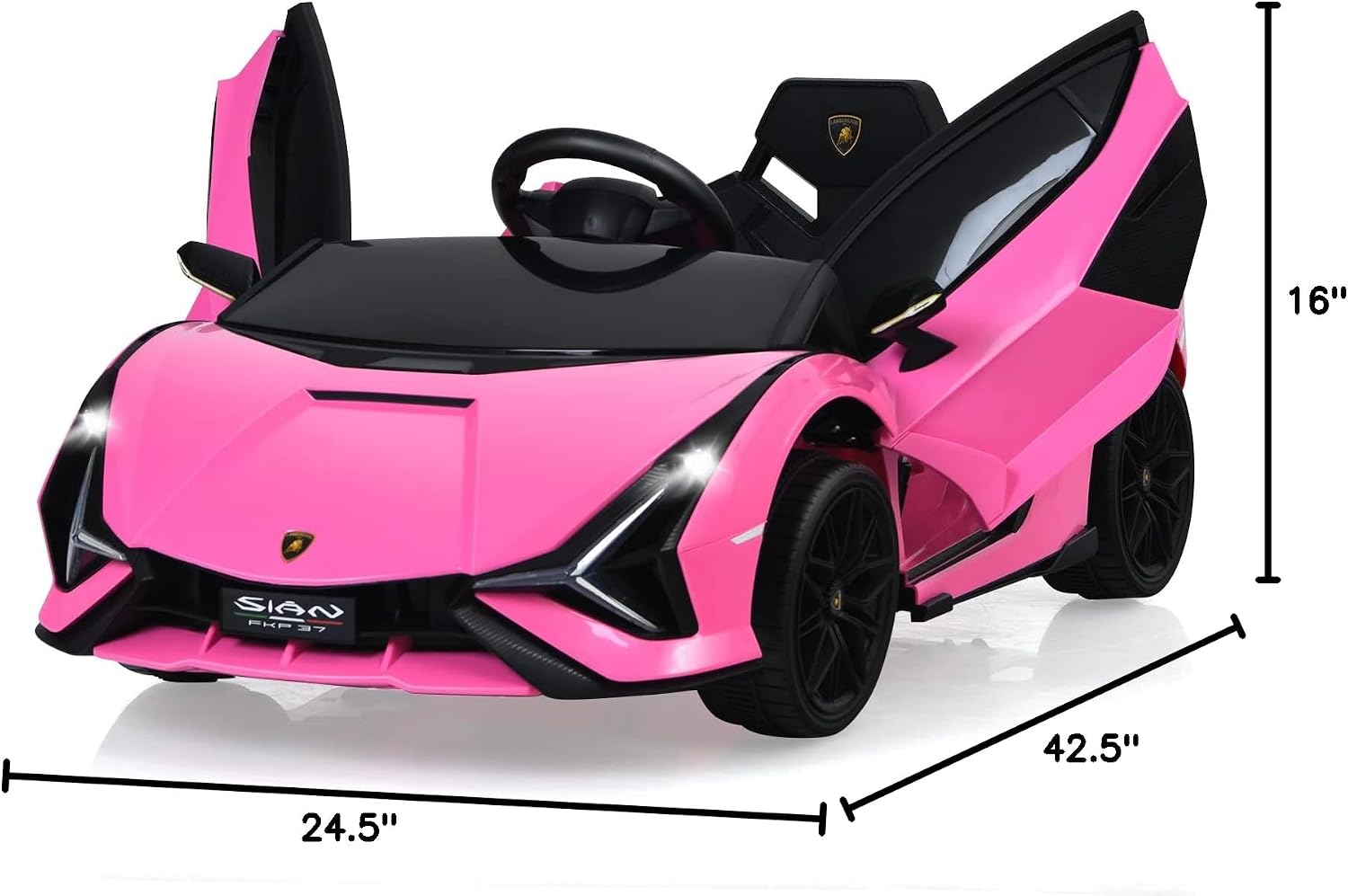 INFANS 12V Licensed Lamborghini Sian Kids Ride On Car with Parent Remote Control, Spring Suspension, MP3 Player, Electric Toy Roadster Carbon Fiber Textured for Toddler (Pink Black)