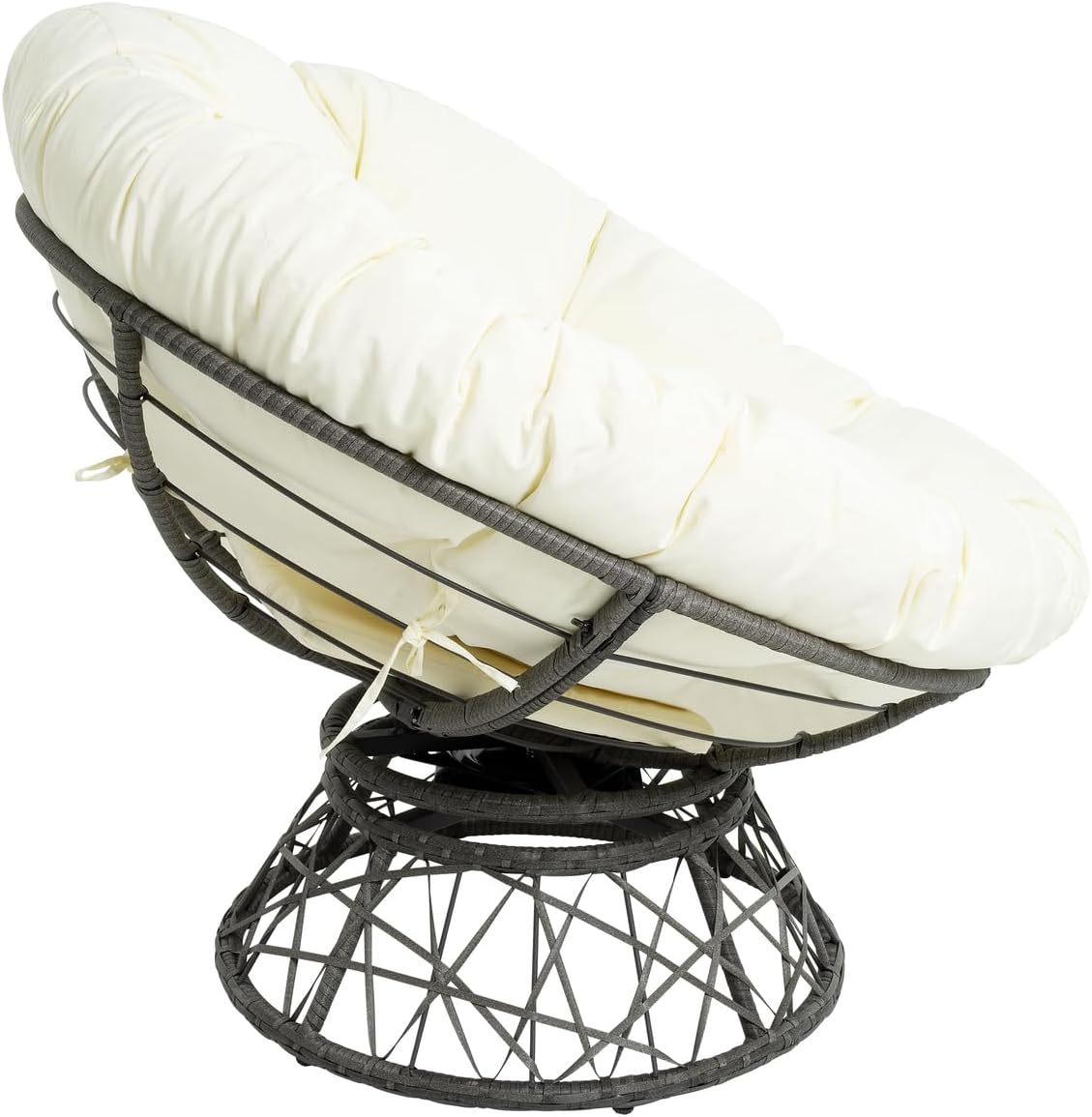 Naomi Home 40' Papasan Chair Indoor with Cushion and Frame – Round Wicker Papasan Chair with Thick Tufted Cushion, Sturdy Metal Base, Large Reading Chair for Bedroom & Living Room, Cream