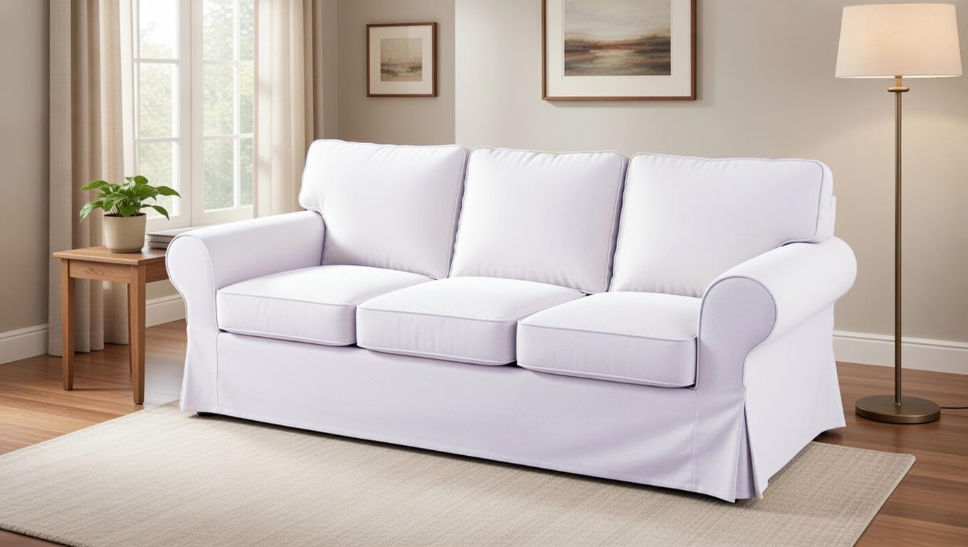 Ektorp 3 Seat Sofa Cotton Cover Replacement Slipcover Compatible with IKEA Ektorp Sofa Cover (White Flax Cotton)