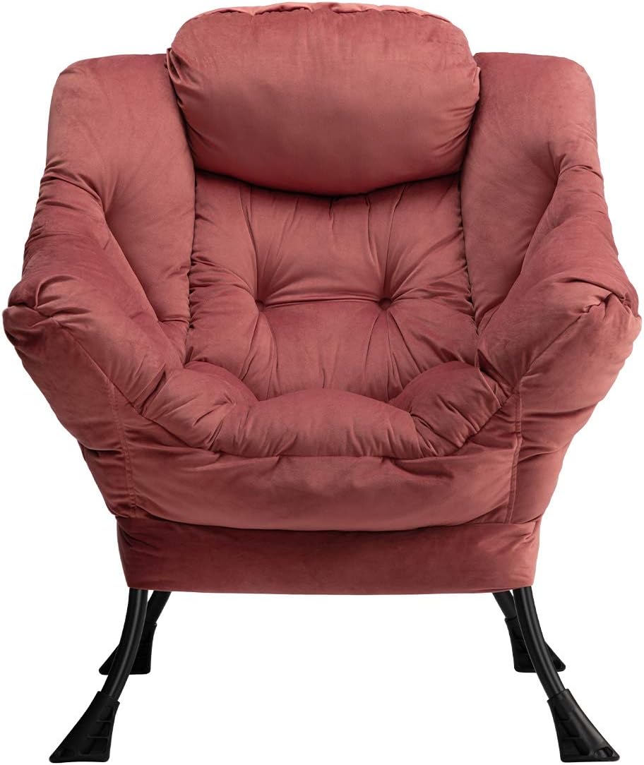 HollyHOME Lazy Chair with Armrest and Side Pocket, Comfy Accent Lounge Chair,Leisure Sofa Armchair for Living Room, Bedroom, Dorm, or Small Spaces, Oversized Reading Sofa Chair,Velvet Dusty Rose