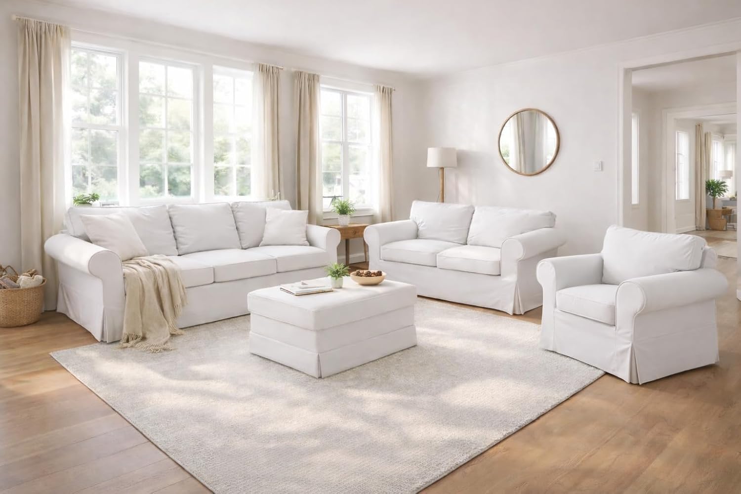 Ektorp 3 Seat Sofa Cotton Cover Replacement Slipcover Compatible with IKEA Ektorp Sofa Cover (White Flax Cotton)