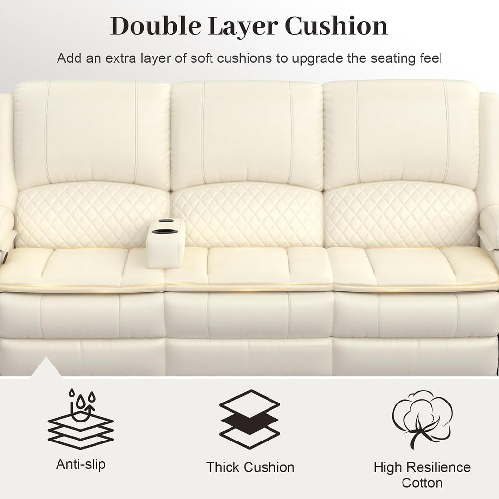 Yolsali 3-Seater Recliner Sofa, Manual Reclining Couch with Multi-Functional Middle Seat, Reclining Sofa for Living Room with Hidden Storage Space, Cup Holders, and Removable Console