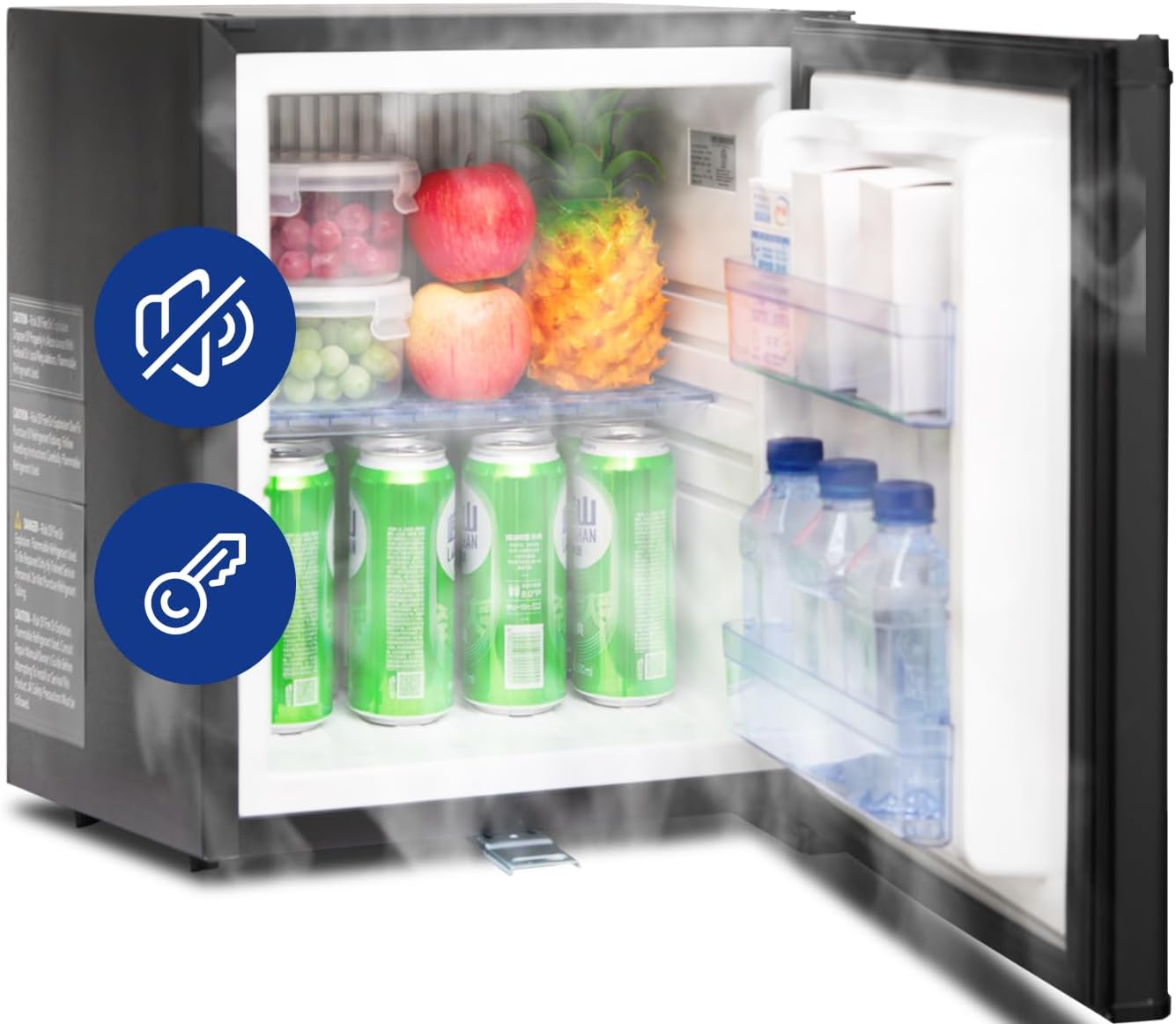 Lockable Mini Fridge 1.0 Cu.Ft, 110V 12V Small Refrigerator, Reversible Door, Quiet No Noise for Office Dorm, Bedroom, Truck, RV, Black