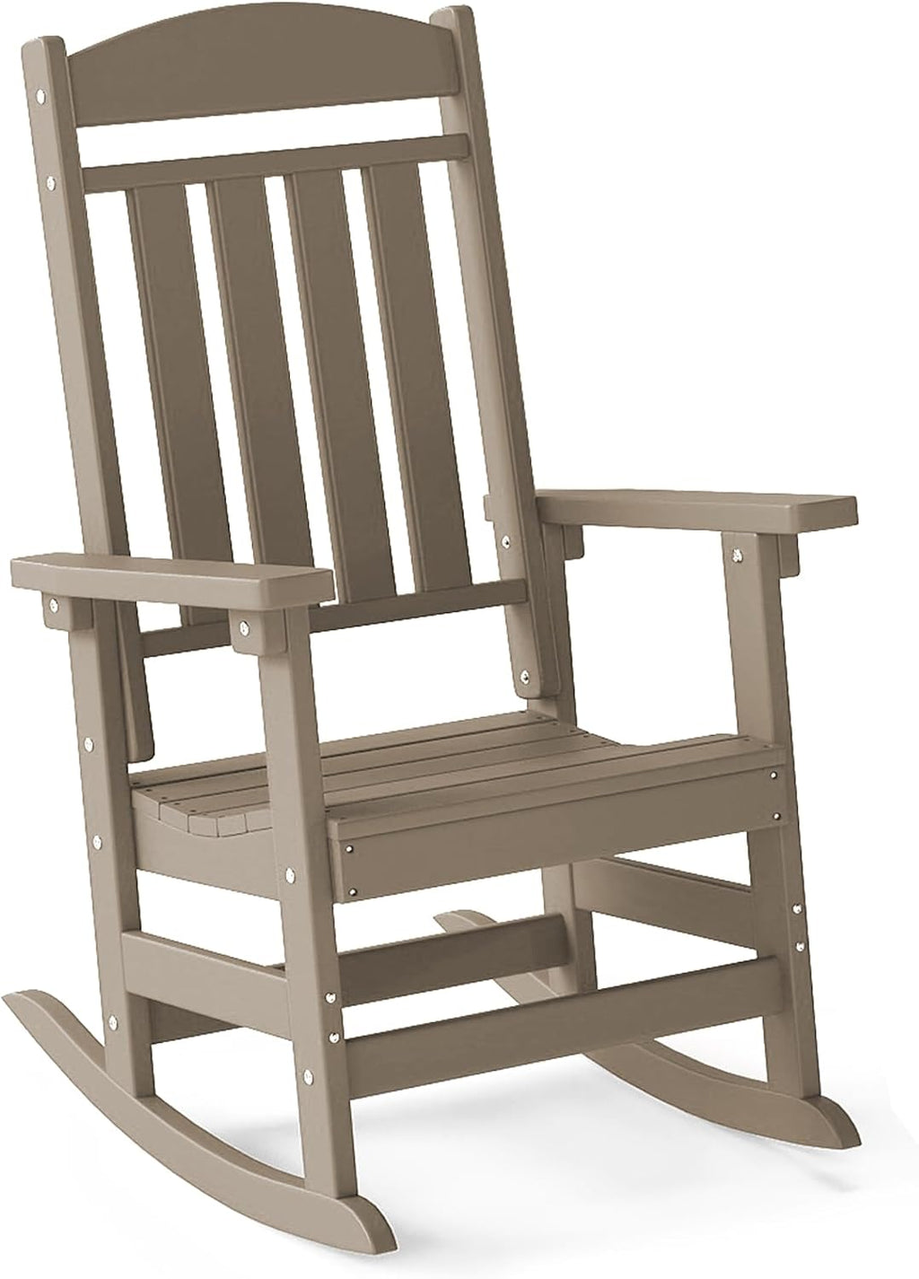 FOOWIN Outdoor Rocking Chair, High Back Patio Rocking Chair, HDPE All Weather Resistant Porch Rocker for Adult, Oversized Rocking Chairs for Garden, Lawn, Indoor & Outdoor Use, Brown