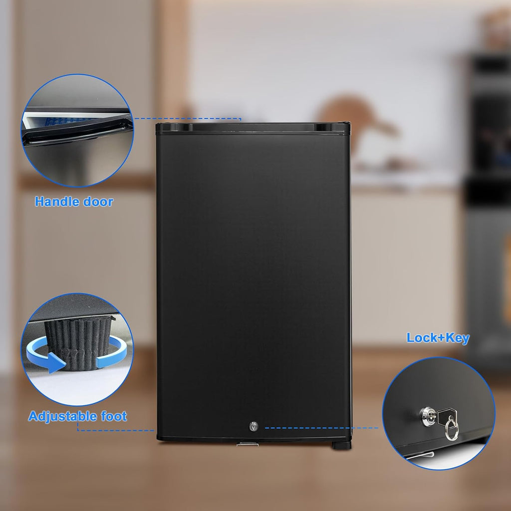Compact Refrigerator with Lock 1.7 Cu.Ft, 12V/110V Mini RV Fridge, Reversible Door, Quiet Absorption Refrigerator for Bedroom, Camper, Semi Truck, Boat, Light, Black