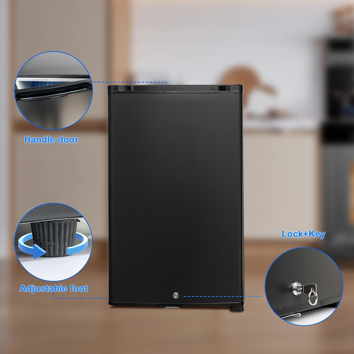 Compact Refrigerator with Lock 1.7 Cu.Ft, 12V/110V Mini RV Fridge, Reversible Door, Quiet Absorption Refrigerator for Bedroom, Camper, Semi Truck, Boat, Light, Black